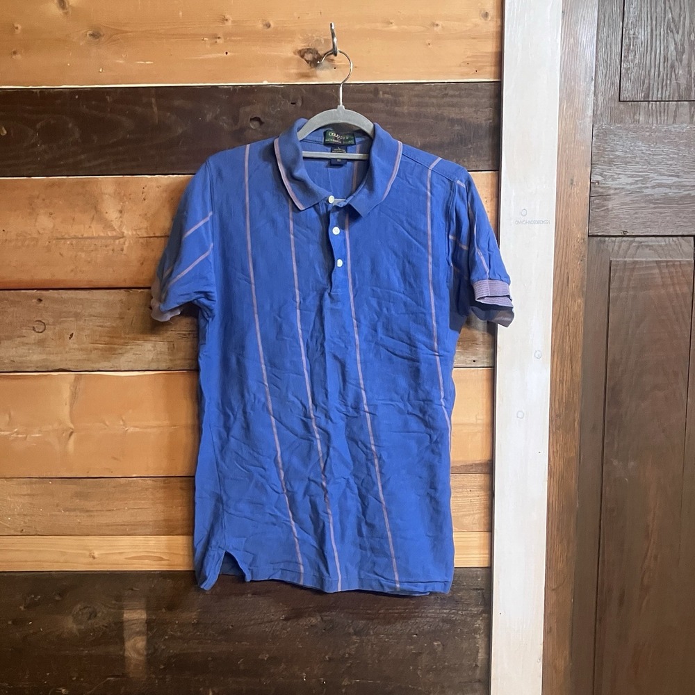 Colours By Alexander Julian Men's L Polo Shirt Blue Stripe Short Sleeve Pullover